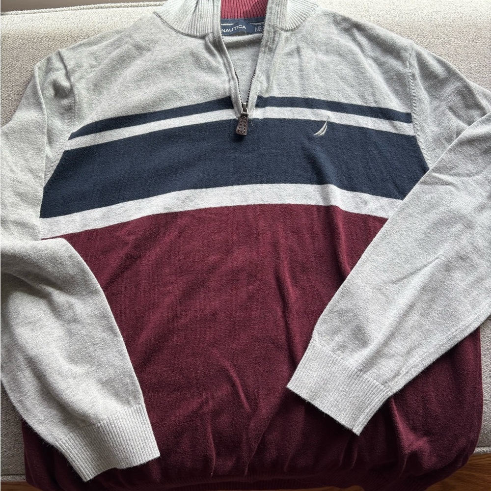 Nautica Red and Gray Sweater